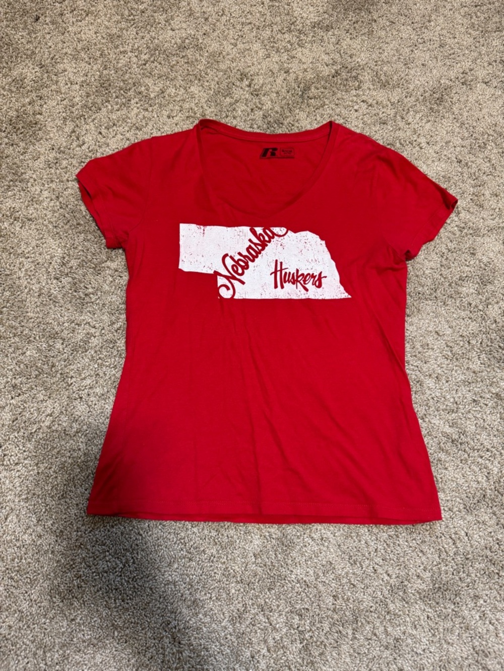Small Women’s NEBRASKA Red/white V-neck T-Shirt